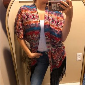 Boho fringe kimono throw on cover up